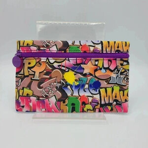 Ipsy Pouch Pencil Case Makeup Bag Multicolor and Purple Graffiti Novelty Print